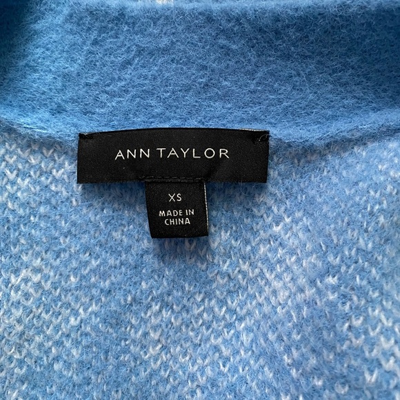 ANN TAYLOR Blue & White Houndstooth Jacquard Coatigan Women's Sweater Size XS - Picture 7 of 8